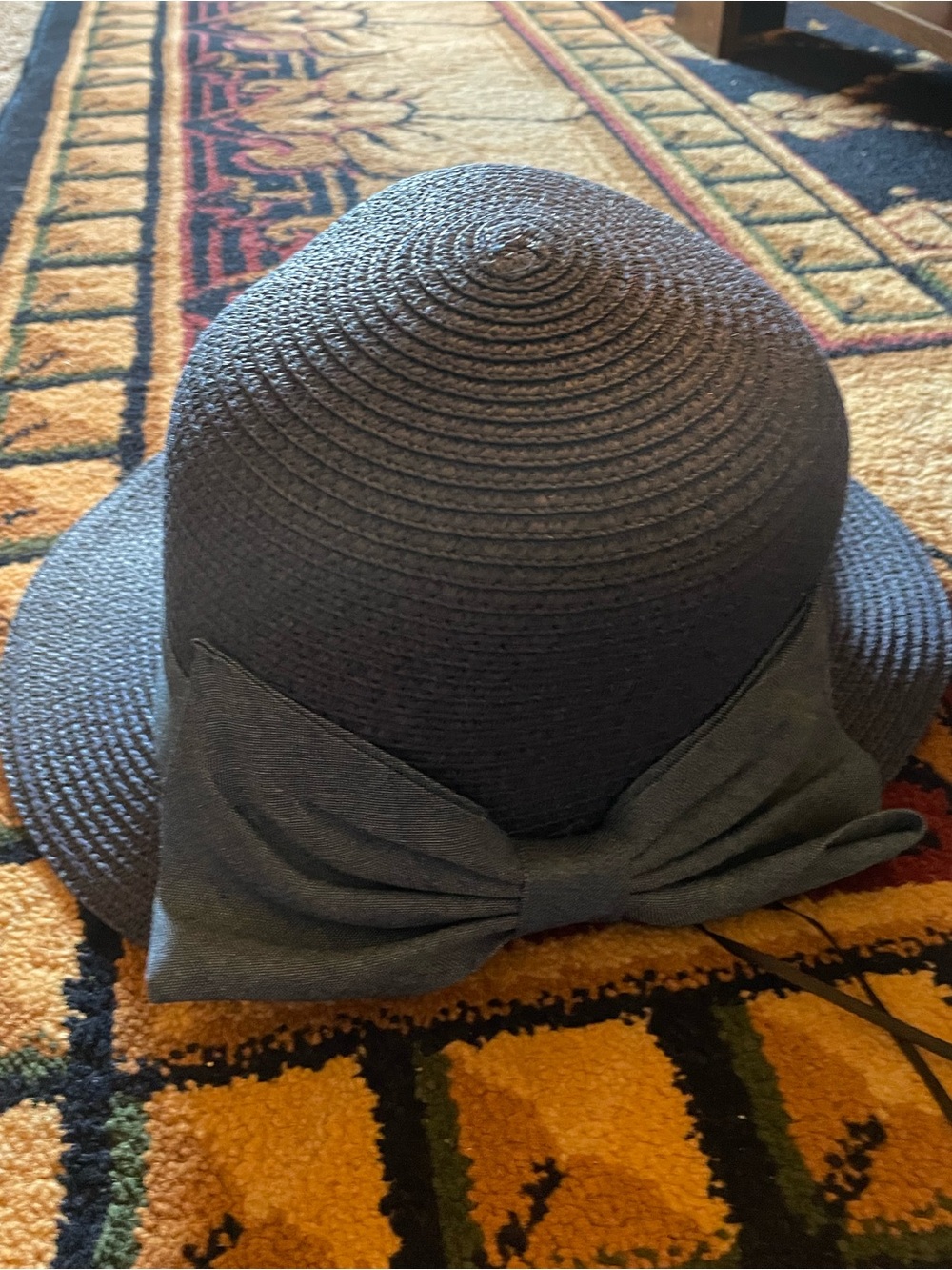 NWOT Wide-Brim Straw Sun Hat with Bow - Navy